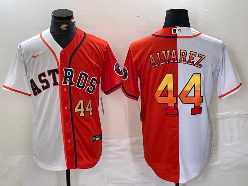 Mens Houston Astros #44 Yordan Alvarez Number White Orange Split Stitched Baseball Jersey Dzhi->houston astros->MLB Jersey